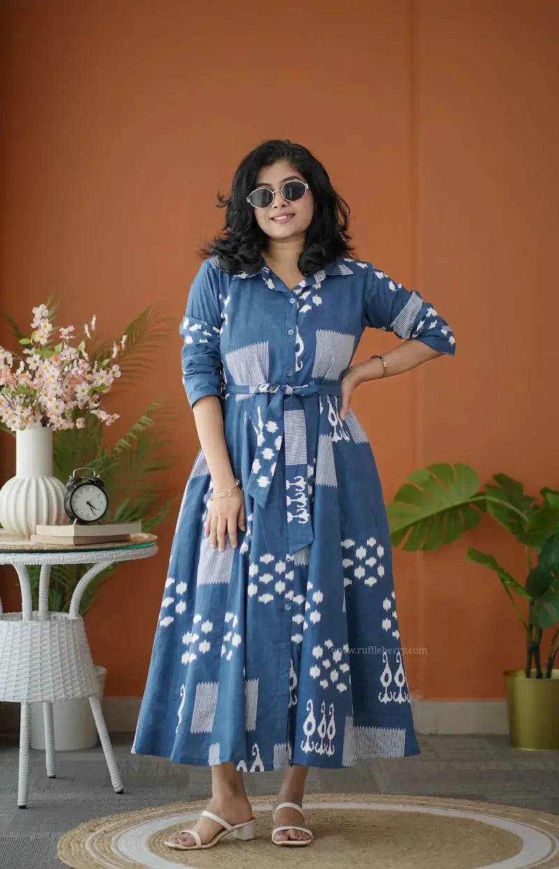 barb indigo blue abstract shirt dress