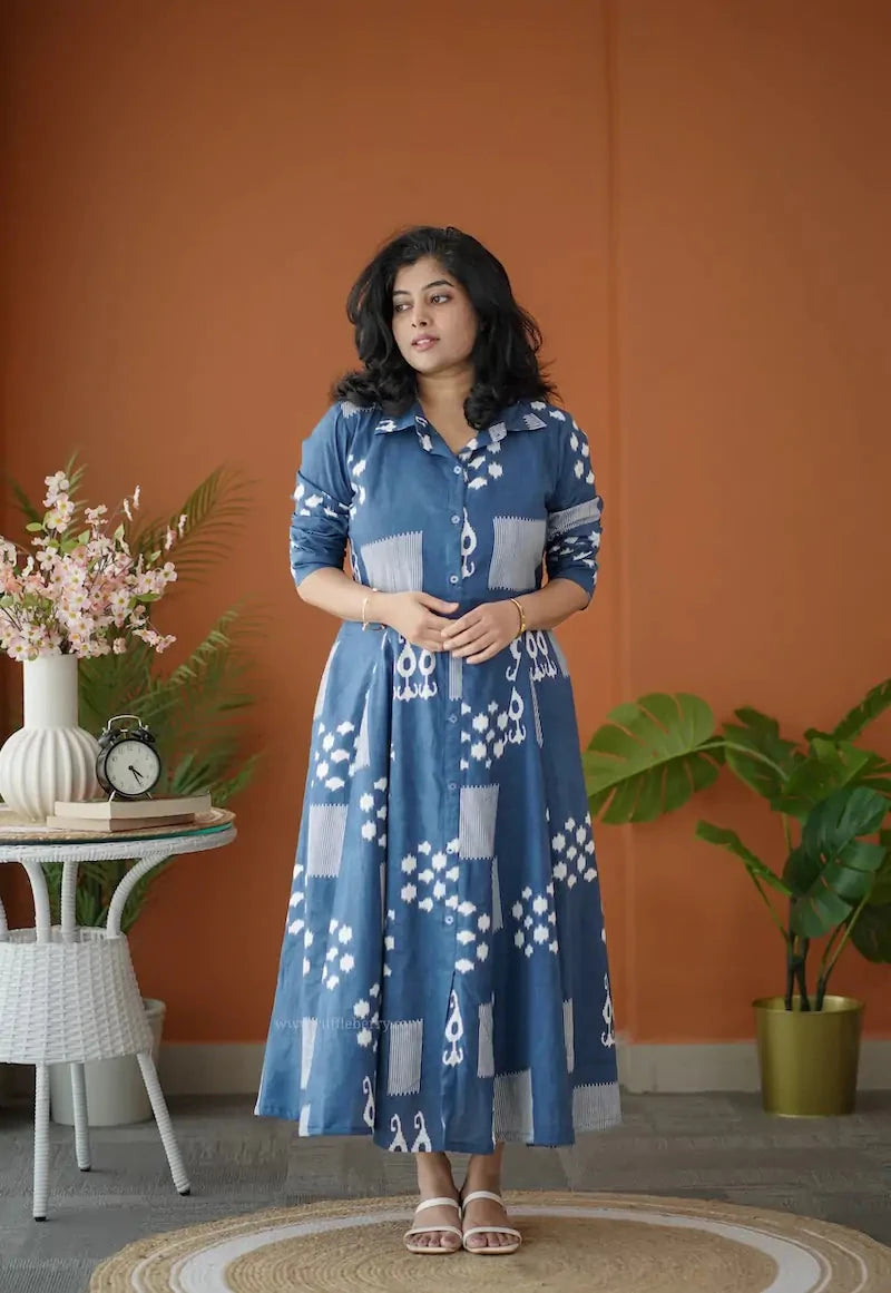 barb indigo blue abstract shirt dress