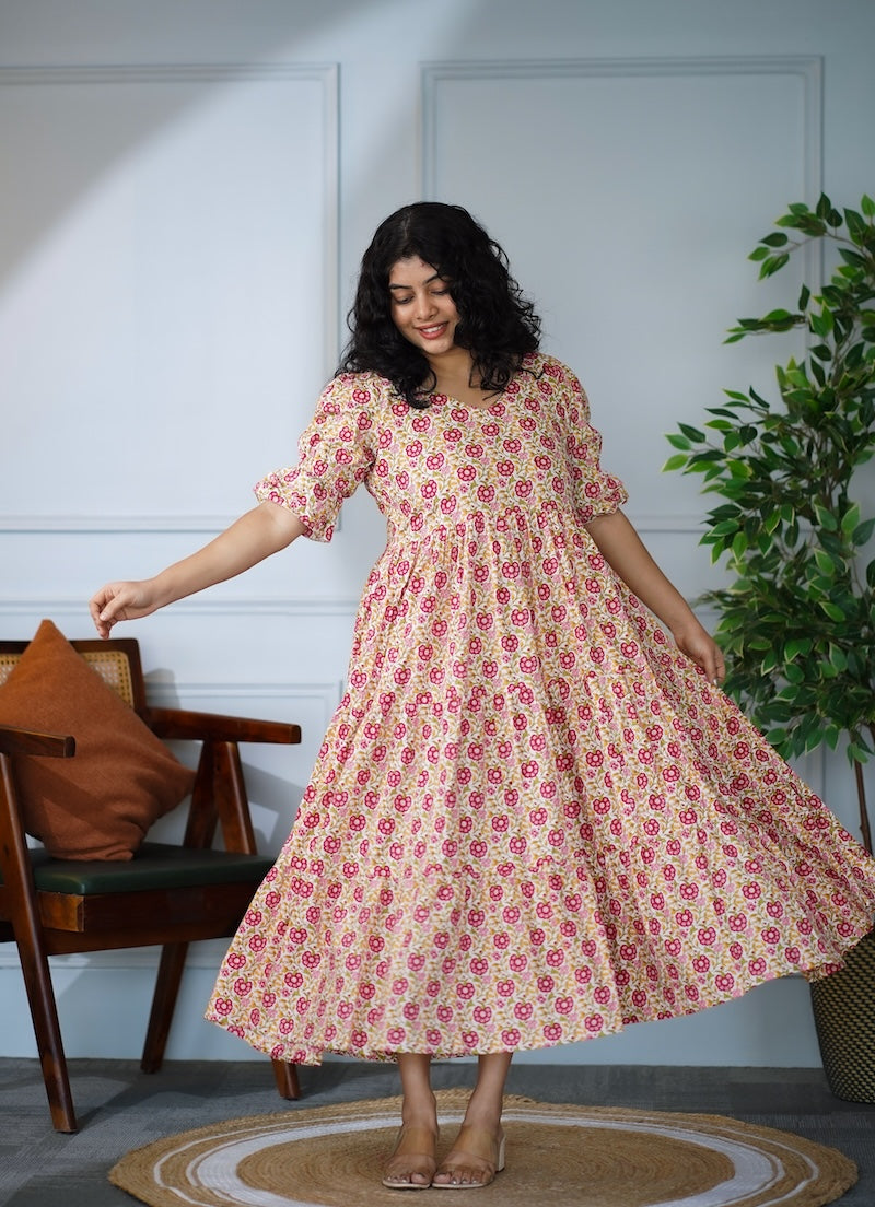 elira roses cotton tier dress