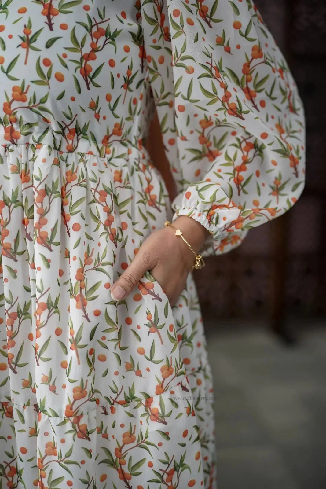 niva white orange georgette dress