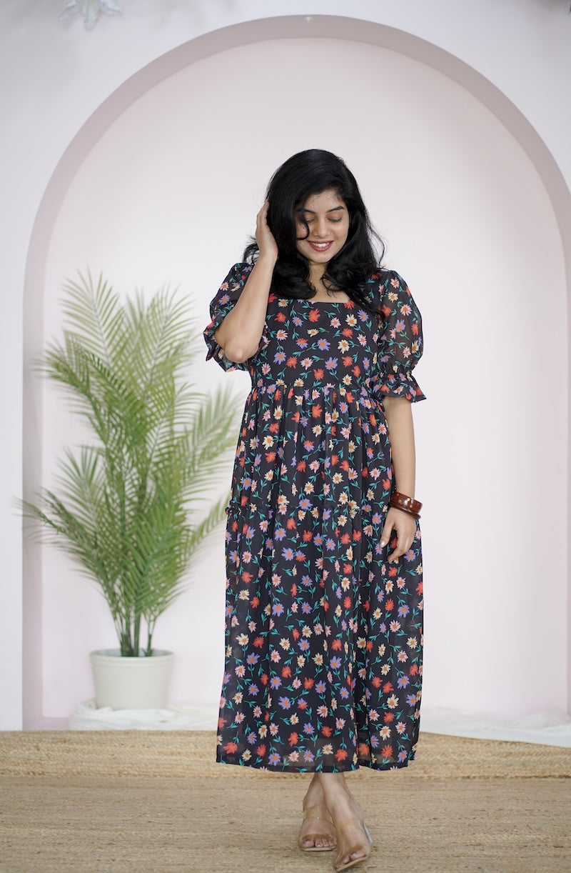 arina black minifloral georgette dress