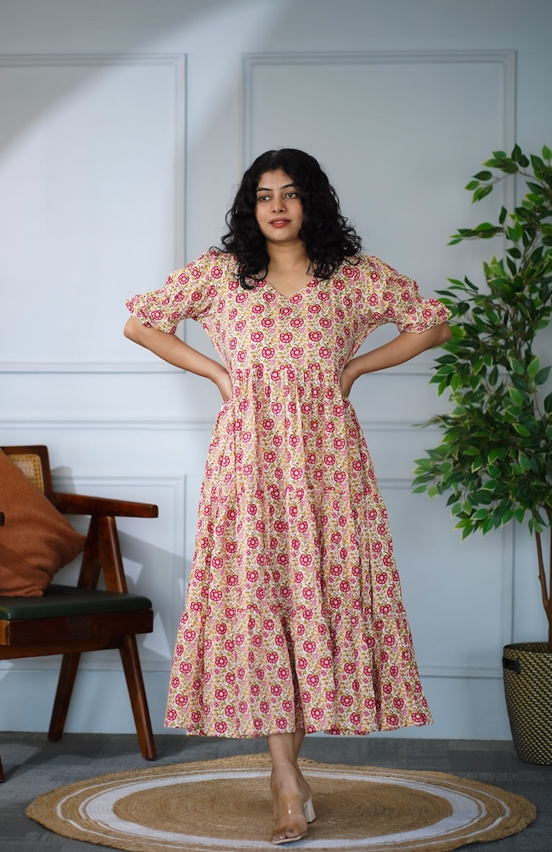 elira roses cotton tier dress