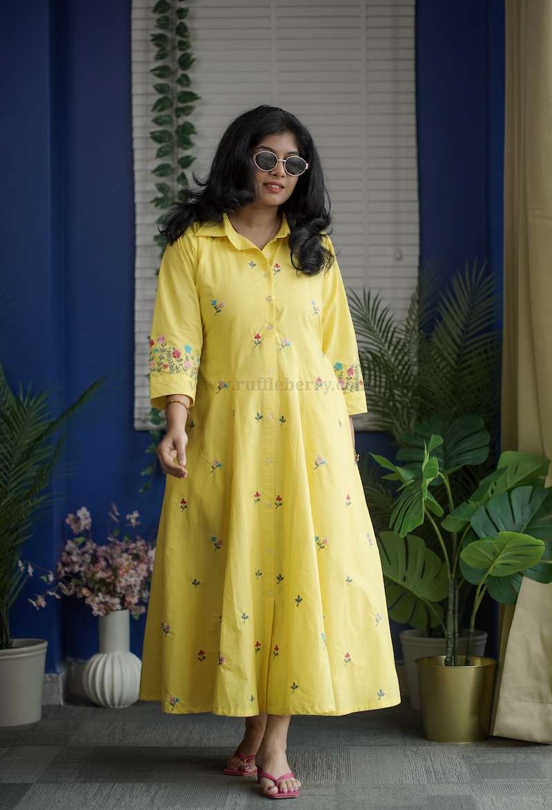 lila embroidered cotton shirt dress