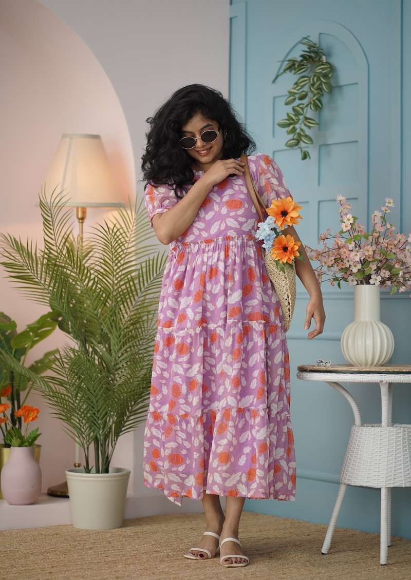 maira mauve georgette tier dress