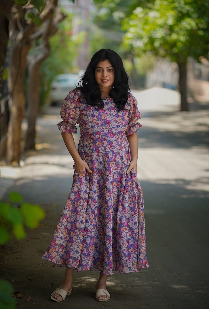 savina lavender floral georgette dress image 1