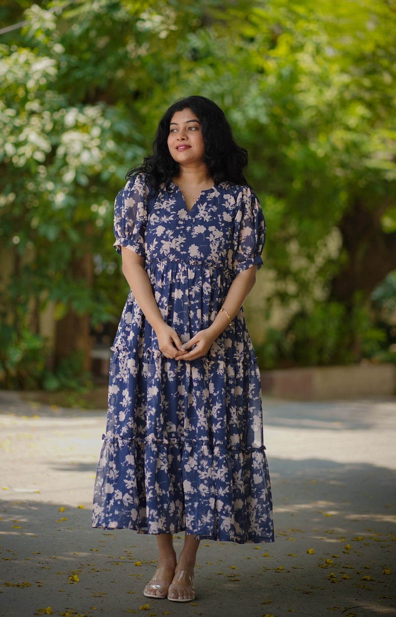 celia indigo georgette dress
