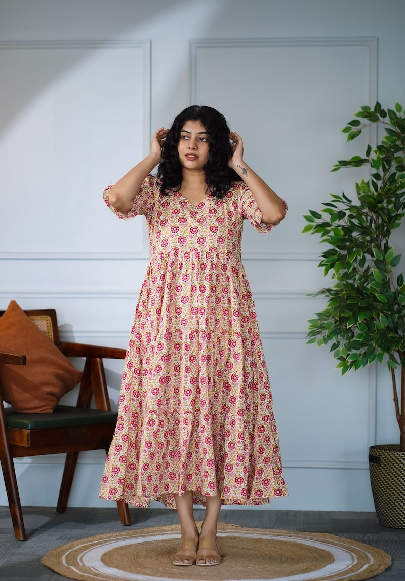 elira roses cotton tier dress