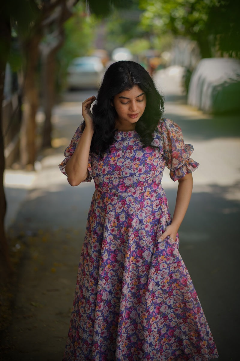savina lavender floral georgette dress image 4