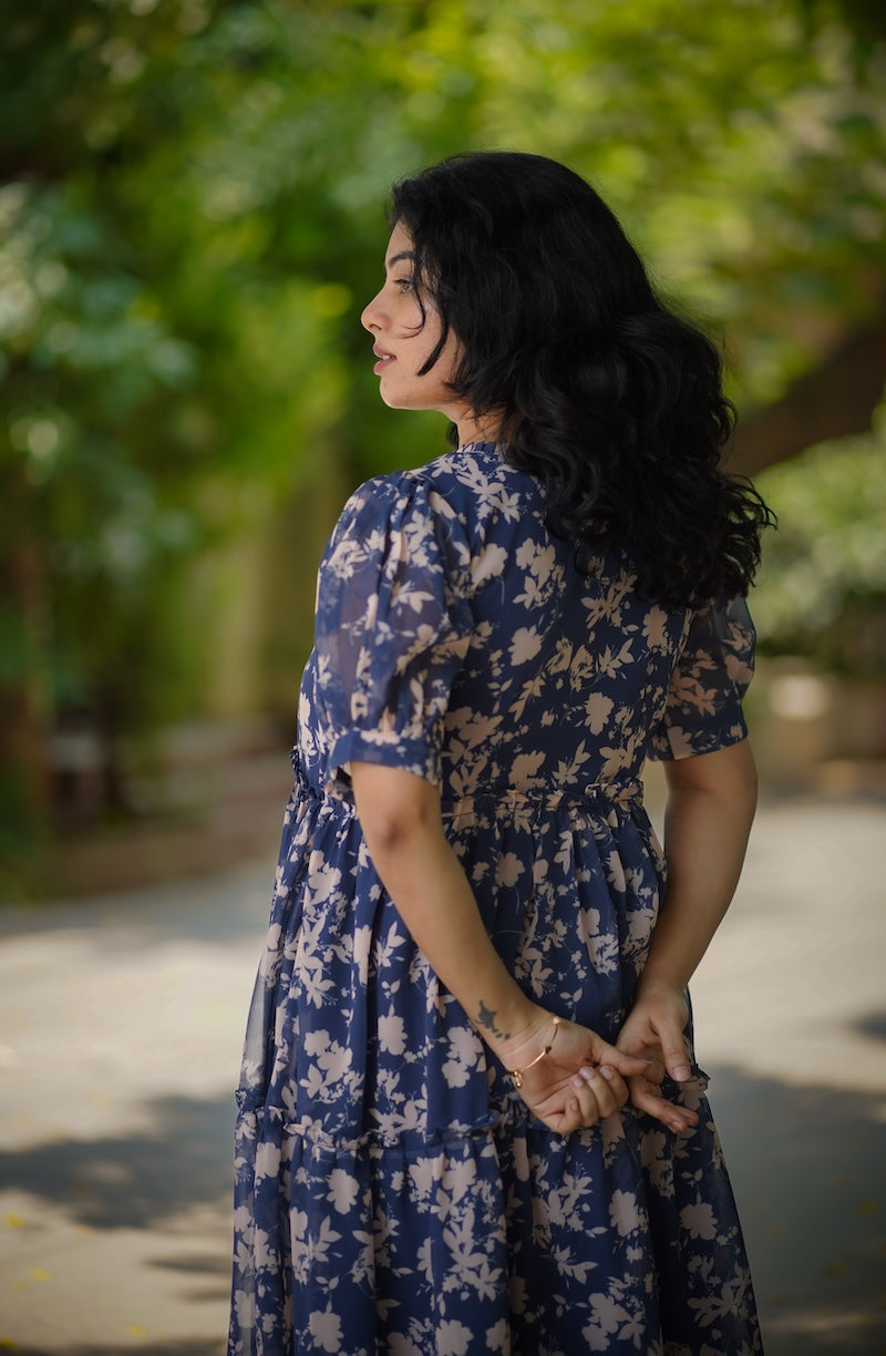 celia indigo georgette dress