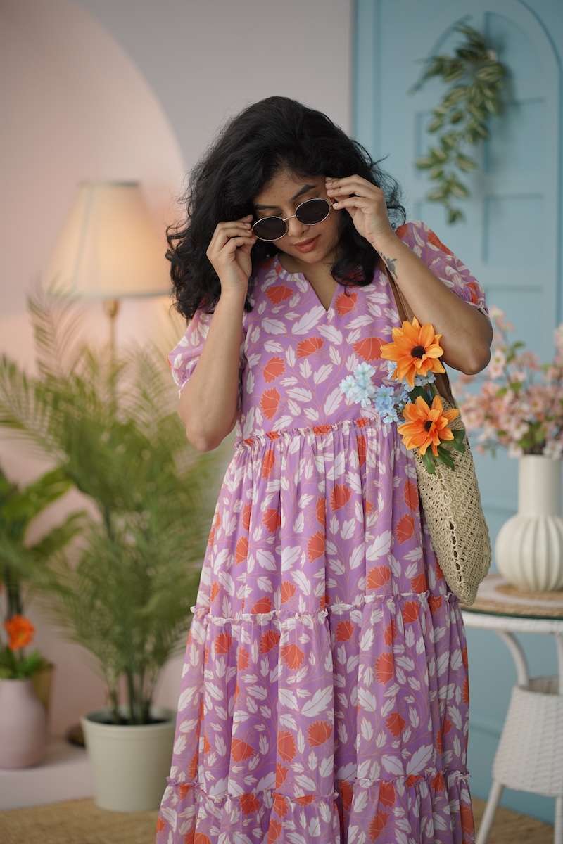maira mauve georgette tier dress