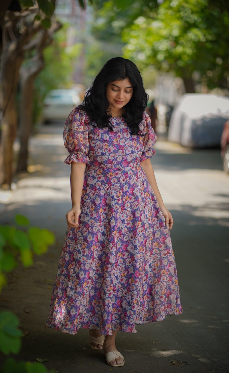 savina lavender floral georgette dress image 0