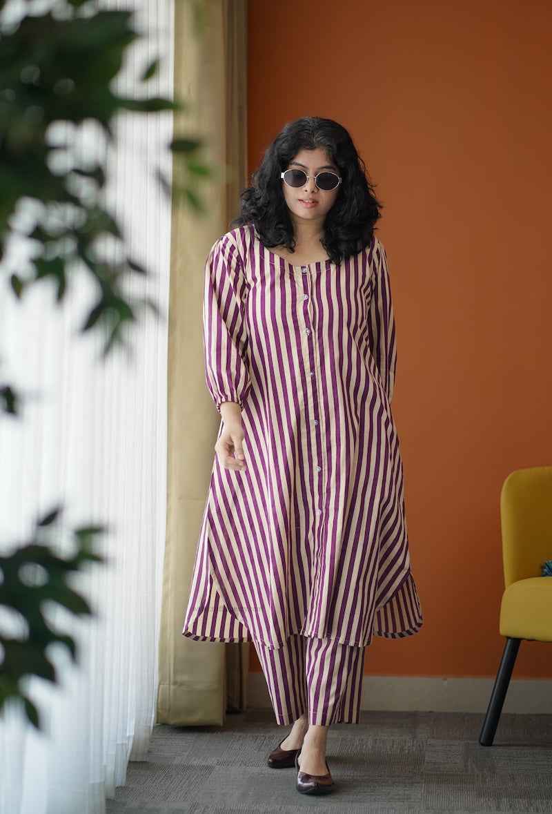 piku burgundy stripes co-ord set