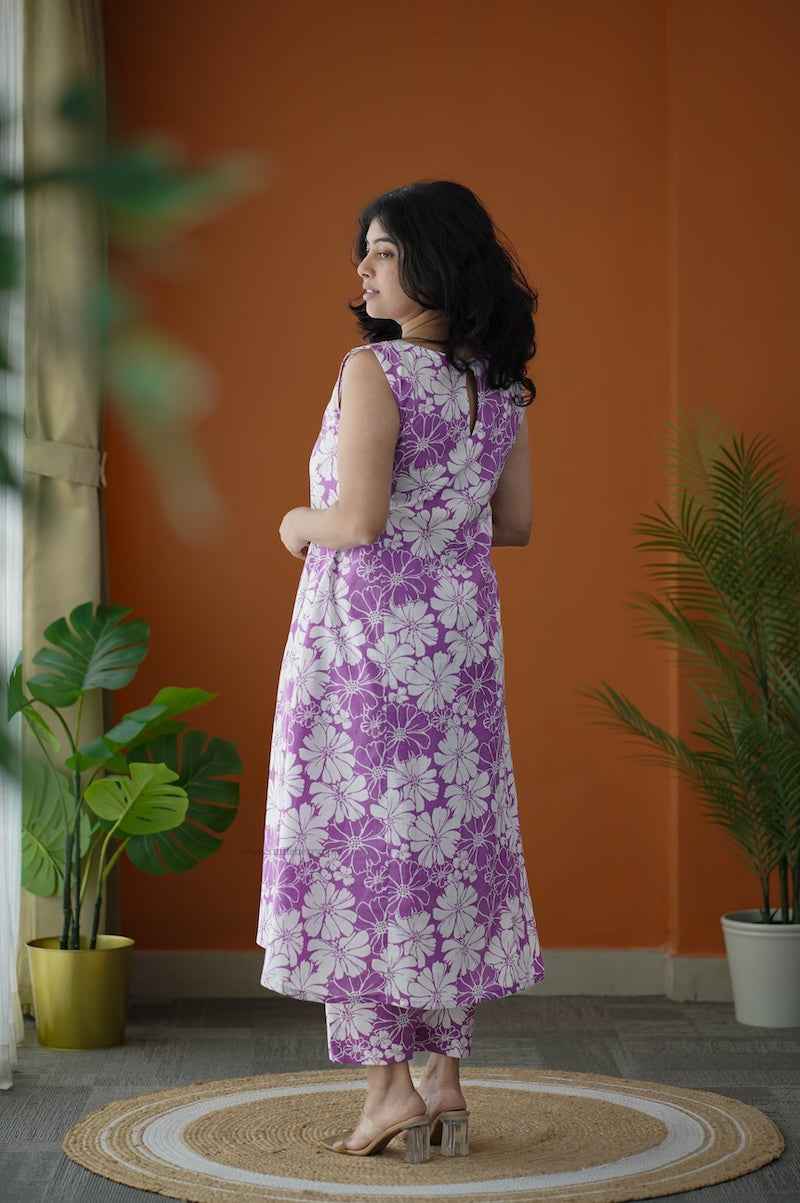 Piku lavender white floral co-ord set