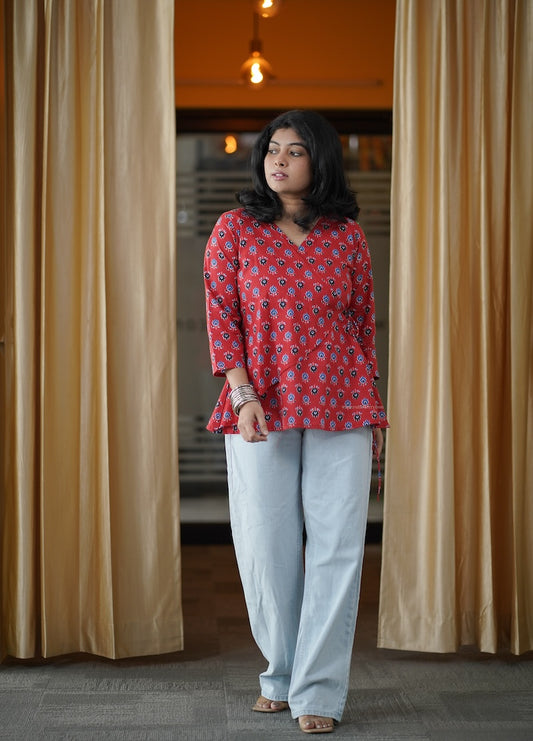 Crimson Red Wrap Style Short Kurti