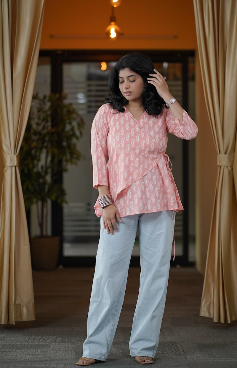 pastel wrap style short kurti