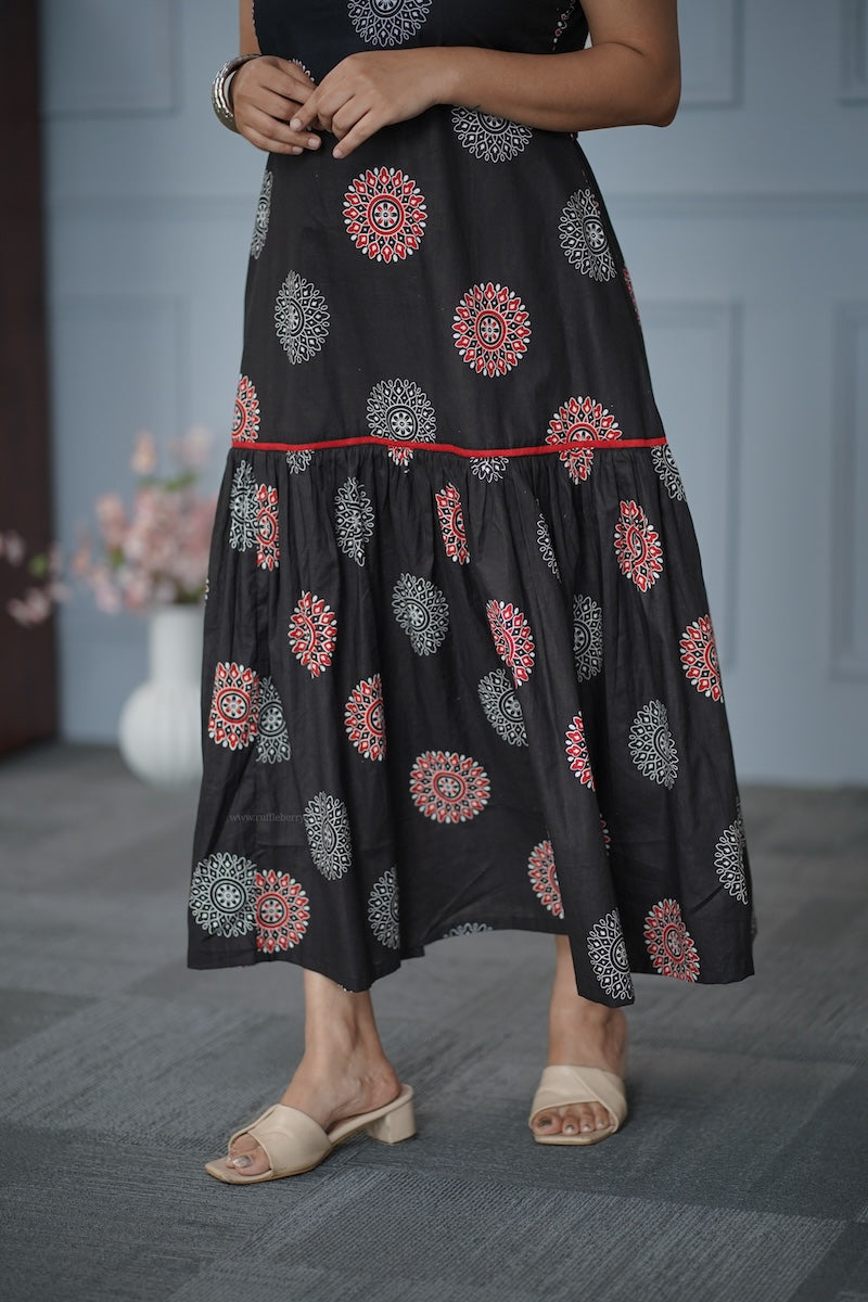 garden black a-line cotton dress