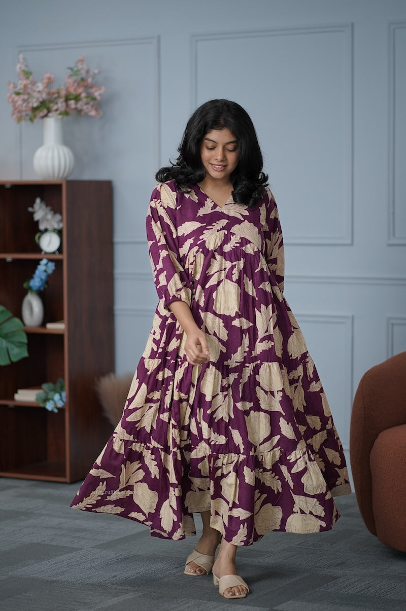 garden wine alia cut cotton tier dress