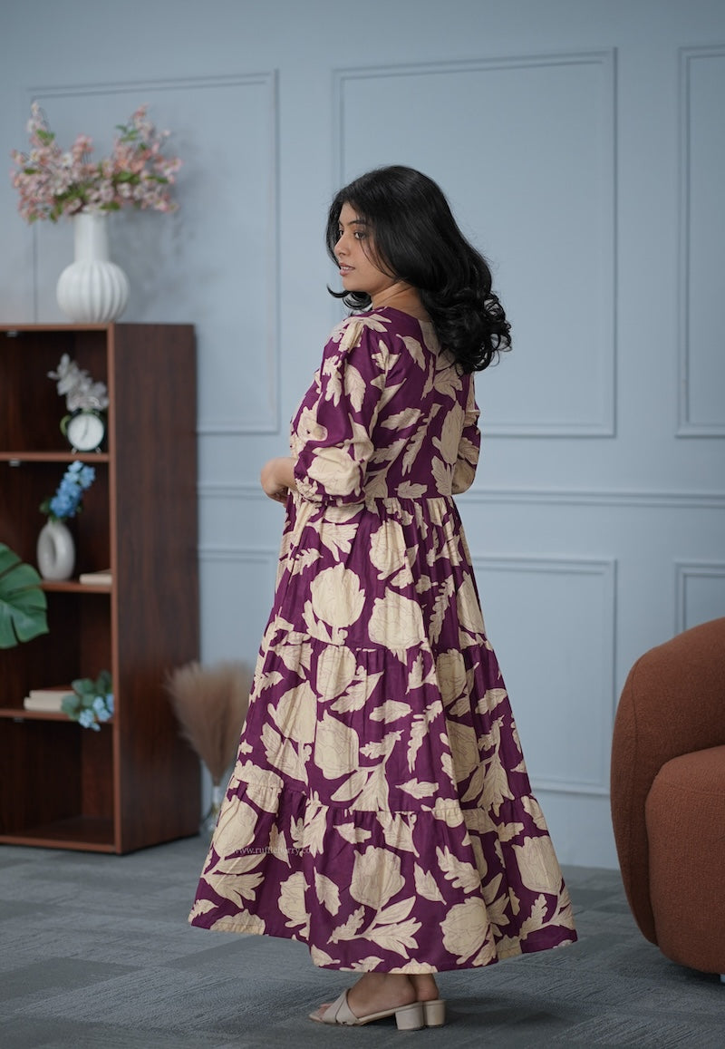 garden wine alia cut cotton tier dress