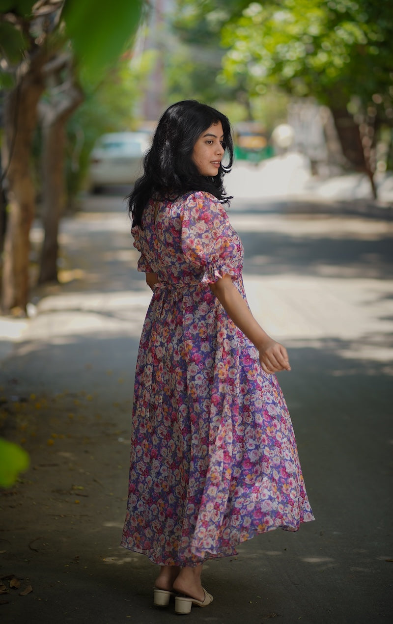 savina lavender floral georgette dress image 5