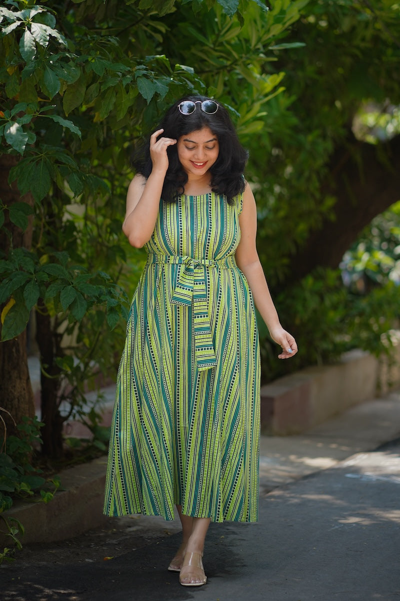 aara green aline cotton dress