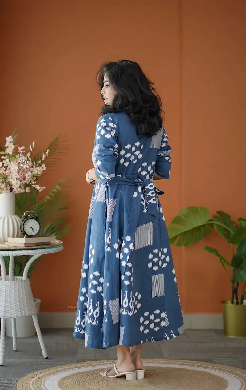 barb indigo blue abstract shirt dress