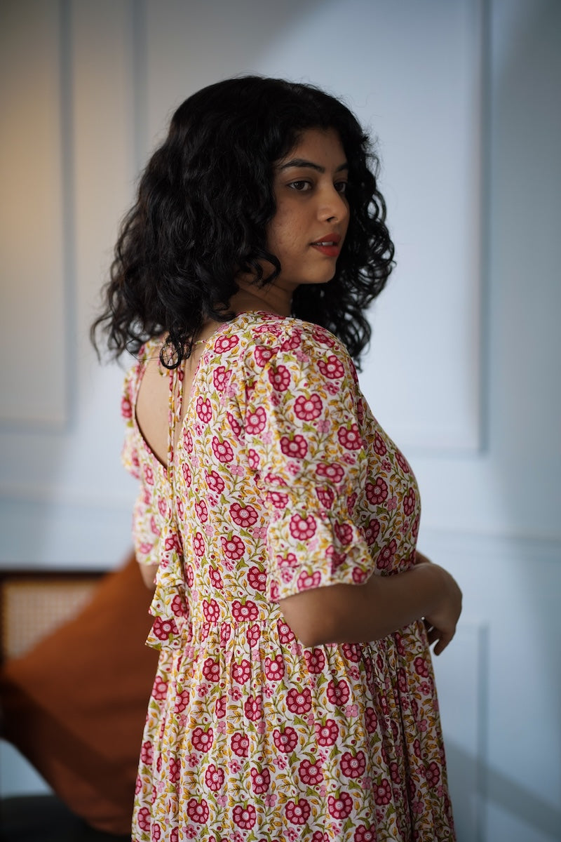 elira roses cotton tier dress