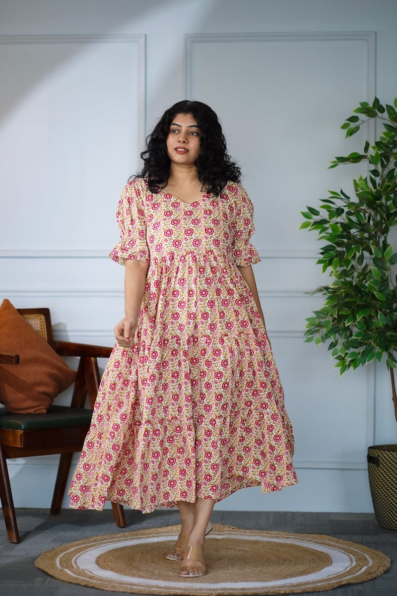 elira roses cotton tier dress