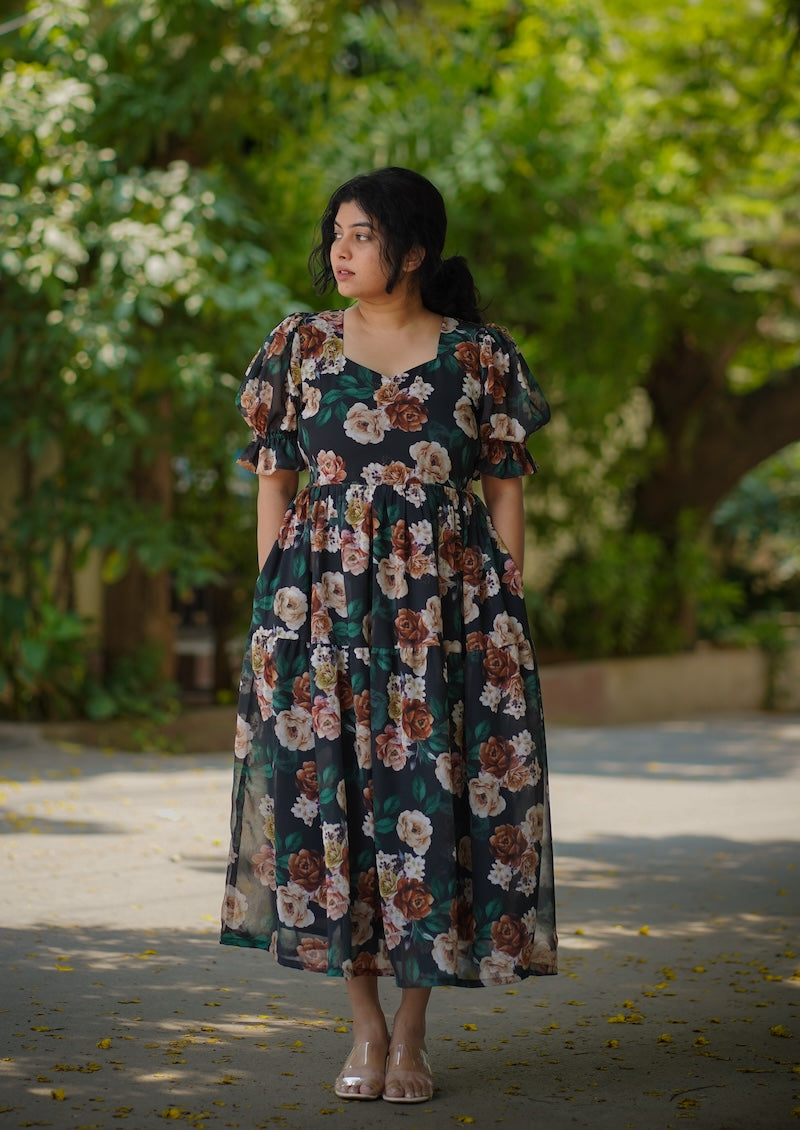celia greenish black georgette dress image 5