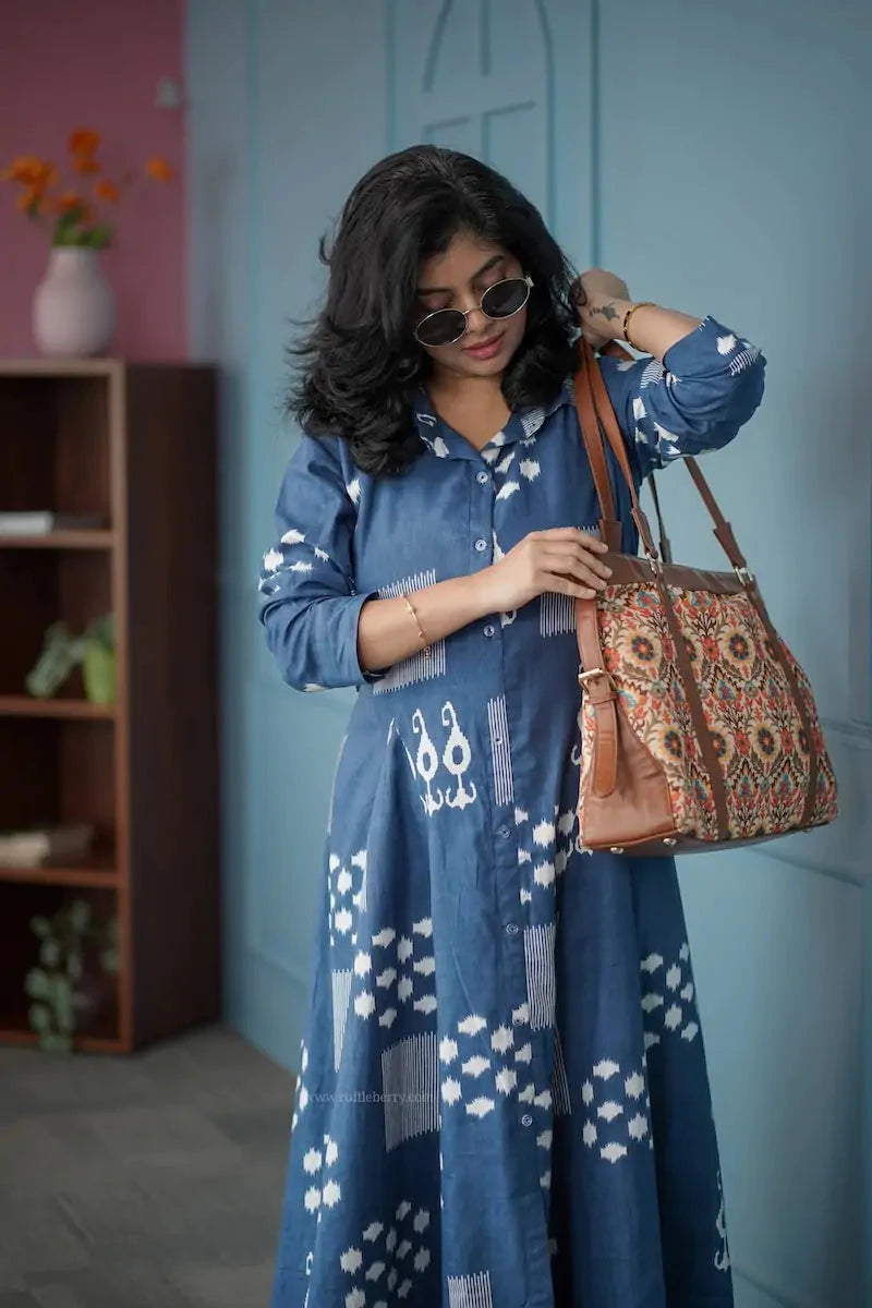 barb indigo blue abstract shirt dress