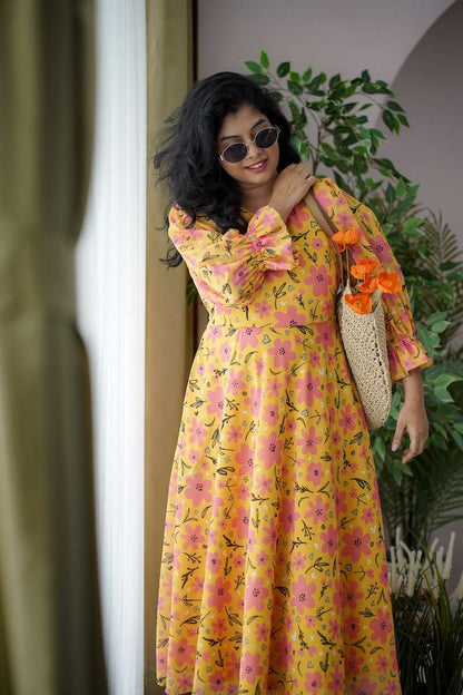 Maira Yellow Floral Georgette Dress