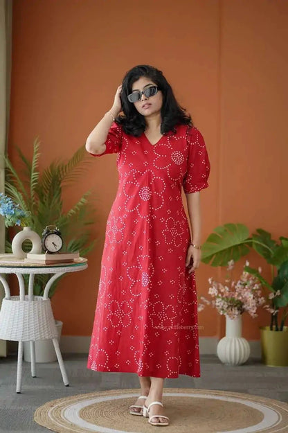BarB Red Aline Cotton Dress