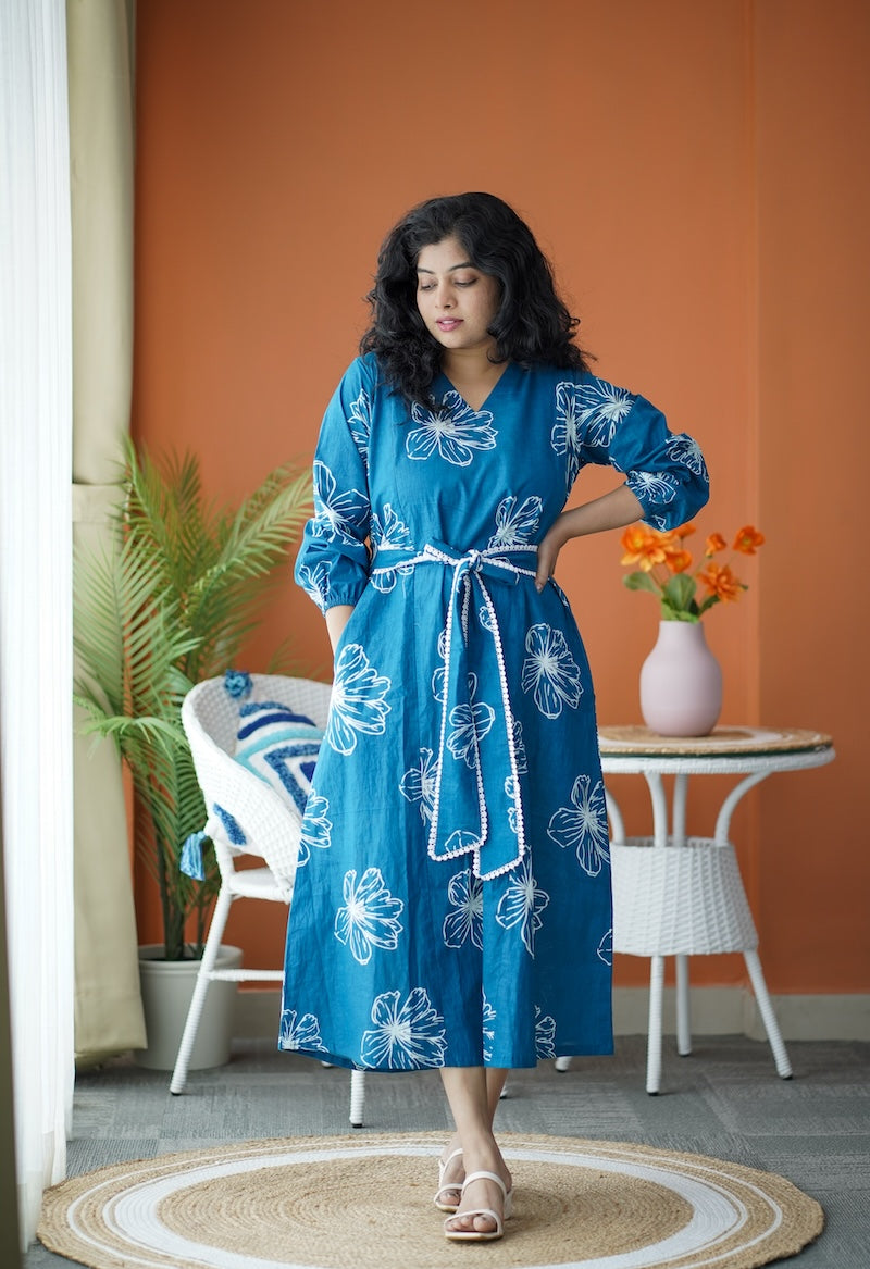 Maroba Teal Blue Cotton Aline Dress
