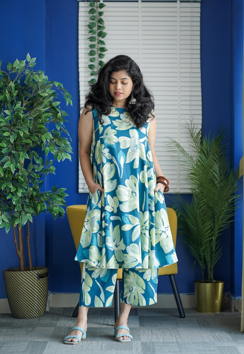 Jaan Teal Blue Cotton Co-ord Set