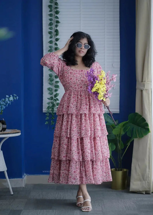 Rose Pink Georgette Layered Dress