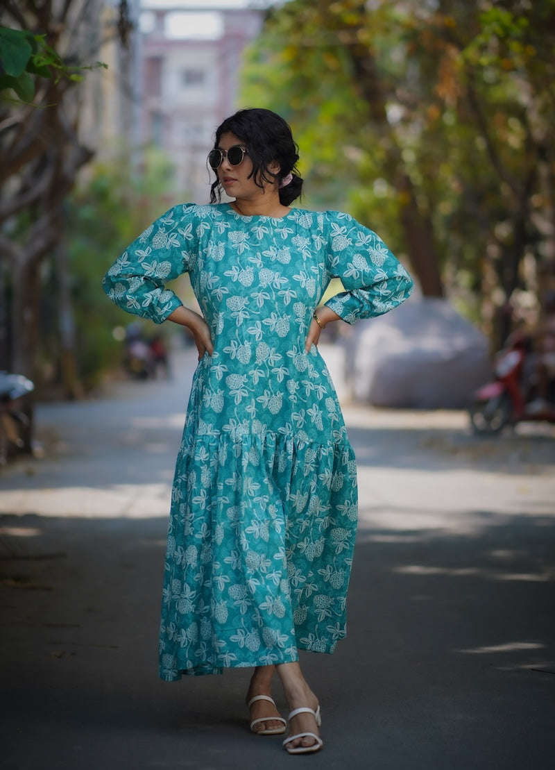 Aina Turquoise Cotton Dress