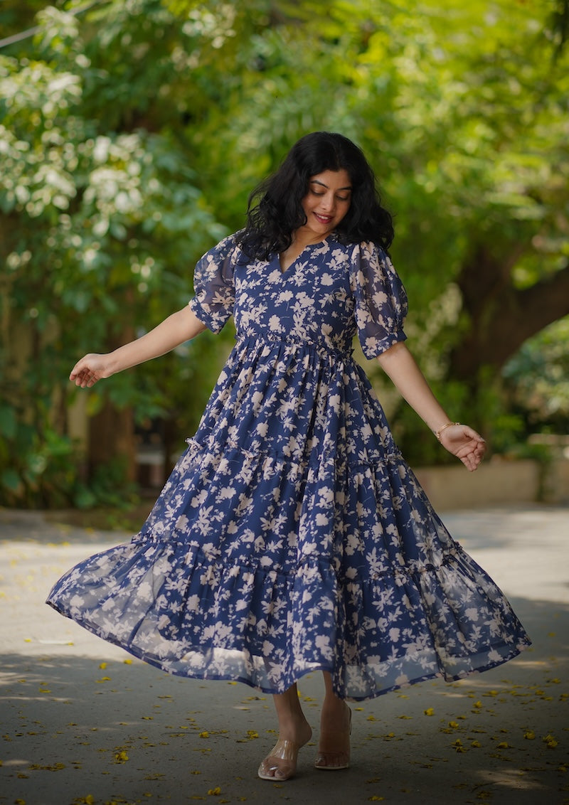 Celia Indigo Georgette Dress