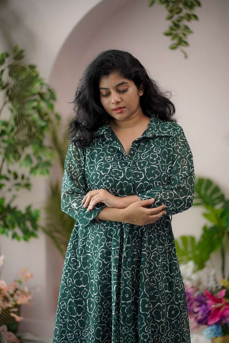 Maira Dark Green Georgette Shirt Dress