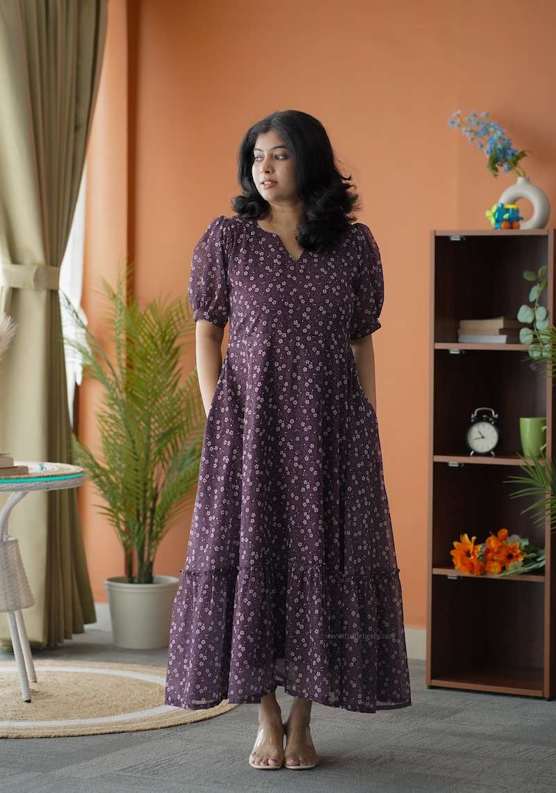 Rose Grape Floral Georgette Dress