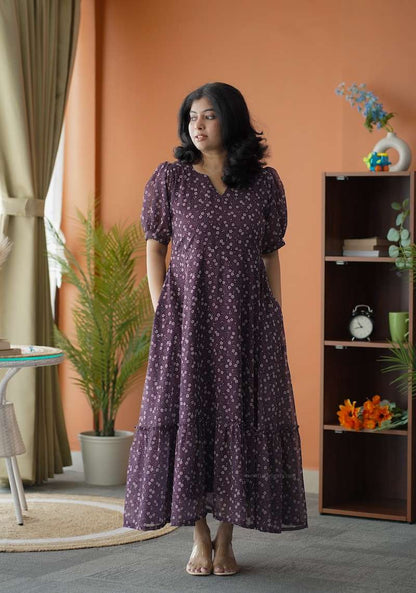 Rose Grape Floral Georgette Dress