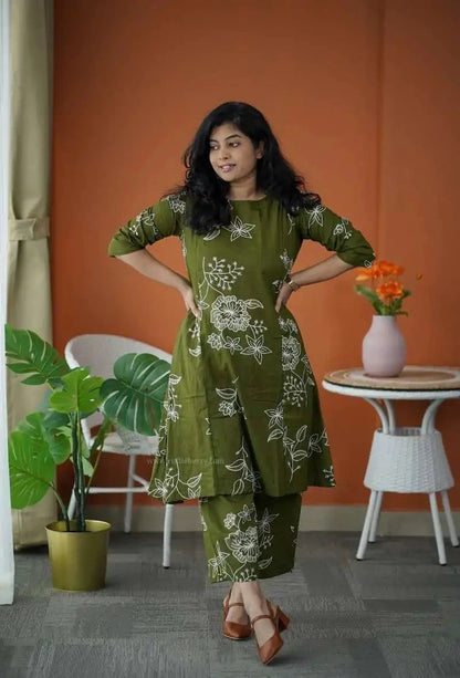 Niva OliveGreen Cotton Co-ord Set