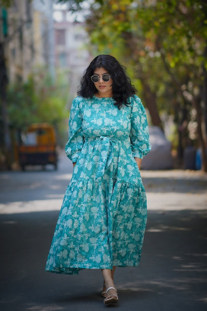 Aina Turquoise Cotton Dress