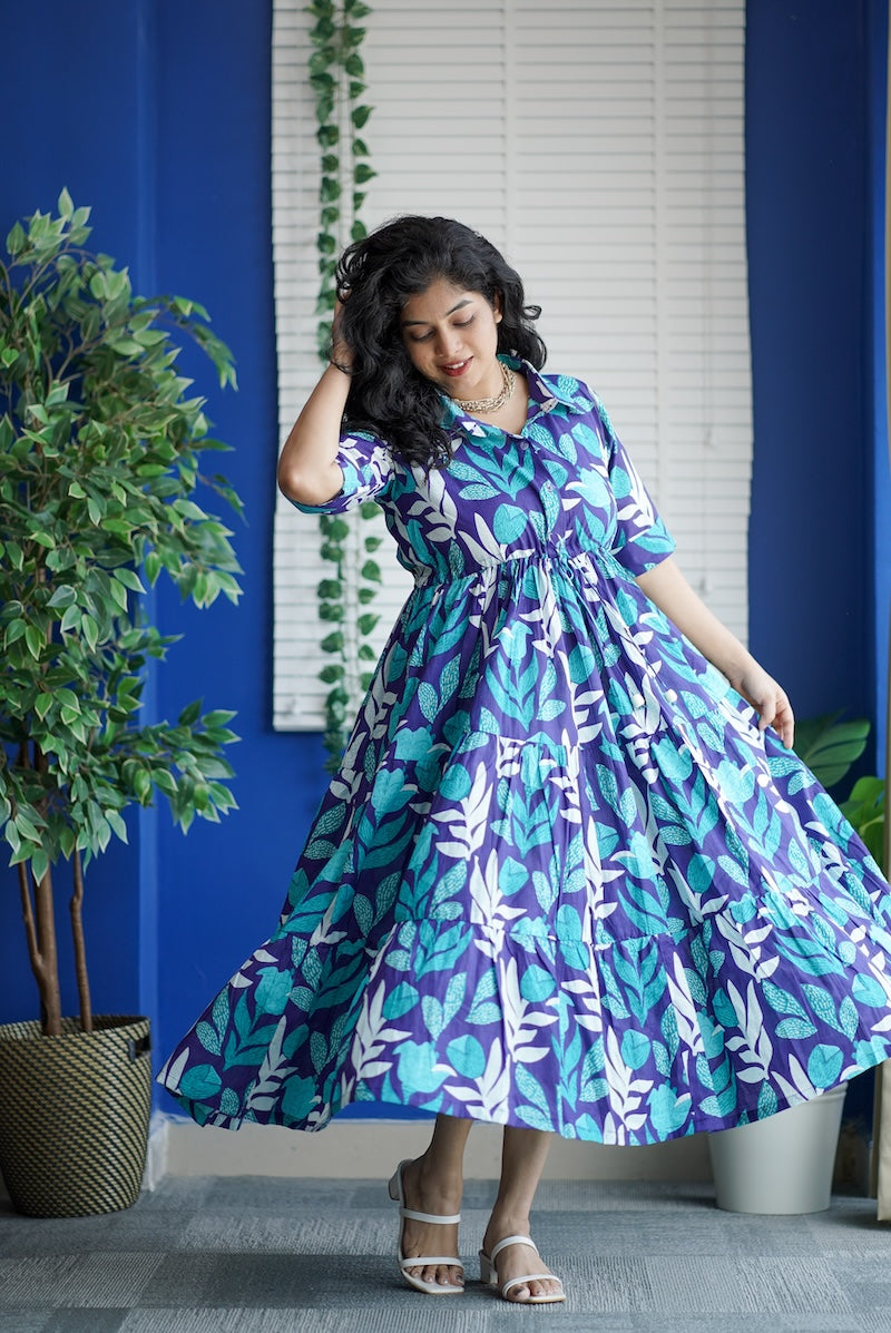 maroba blue coral cotton tier dress