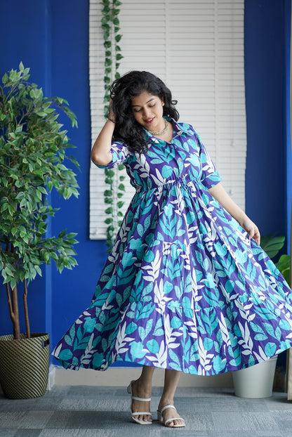 Maroba Blue Coral Cotton Tier Dress