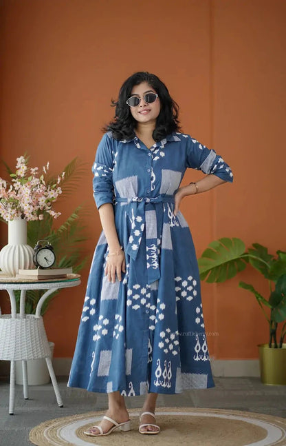 BarB Indigo Blue Abstract Shirt Dress