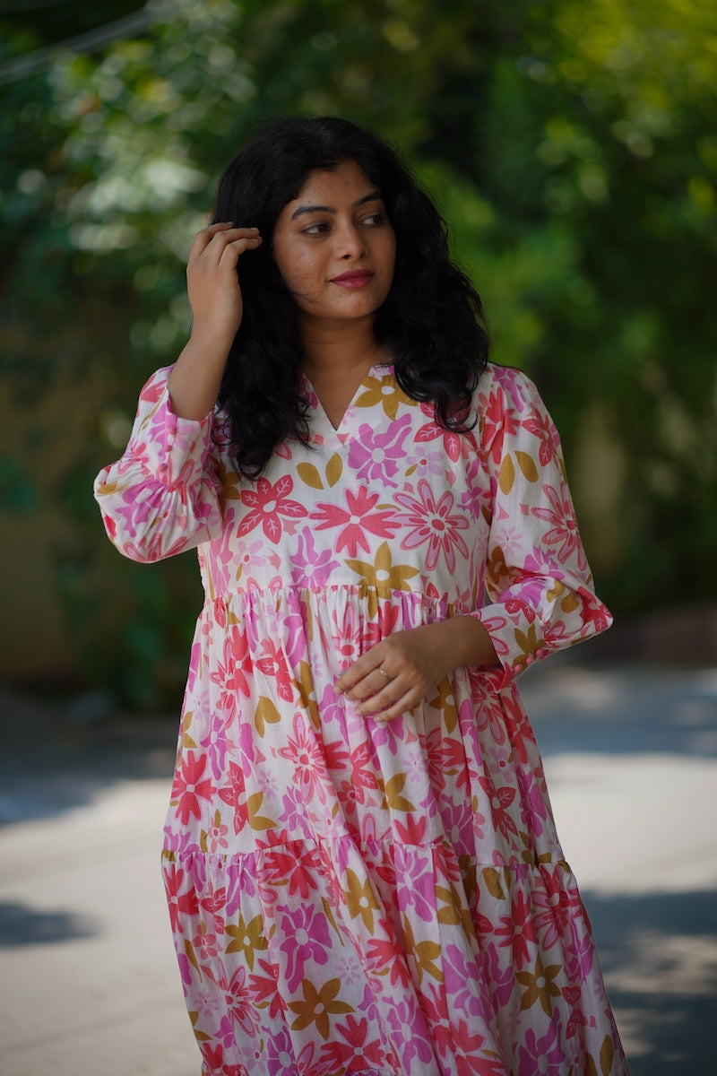 Laya White Cotton Tier Dress