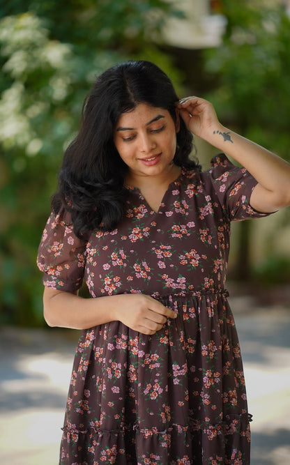 Bloom Pecan Brown Georgette Dress
