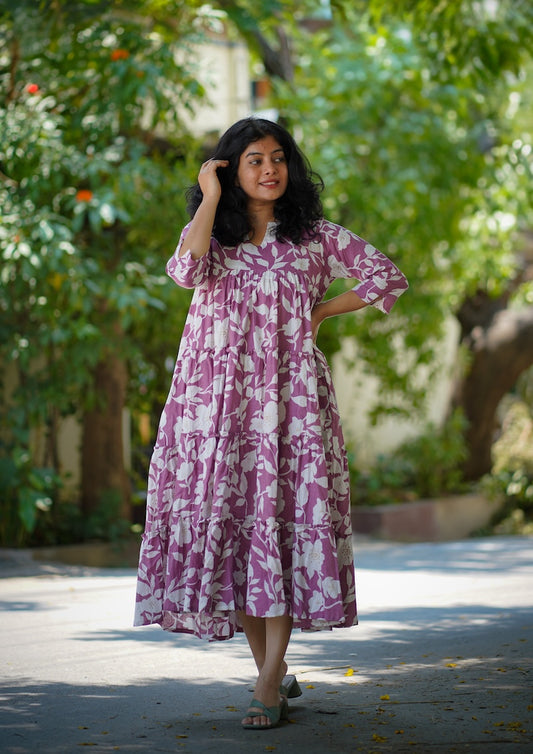 Swirl Mauve Cotton Tier Dress image 0