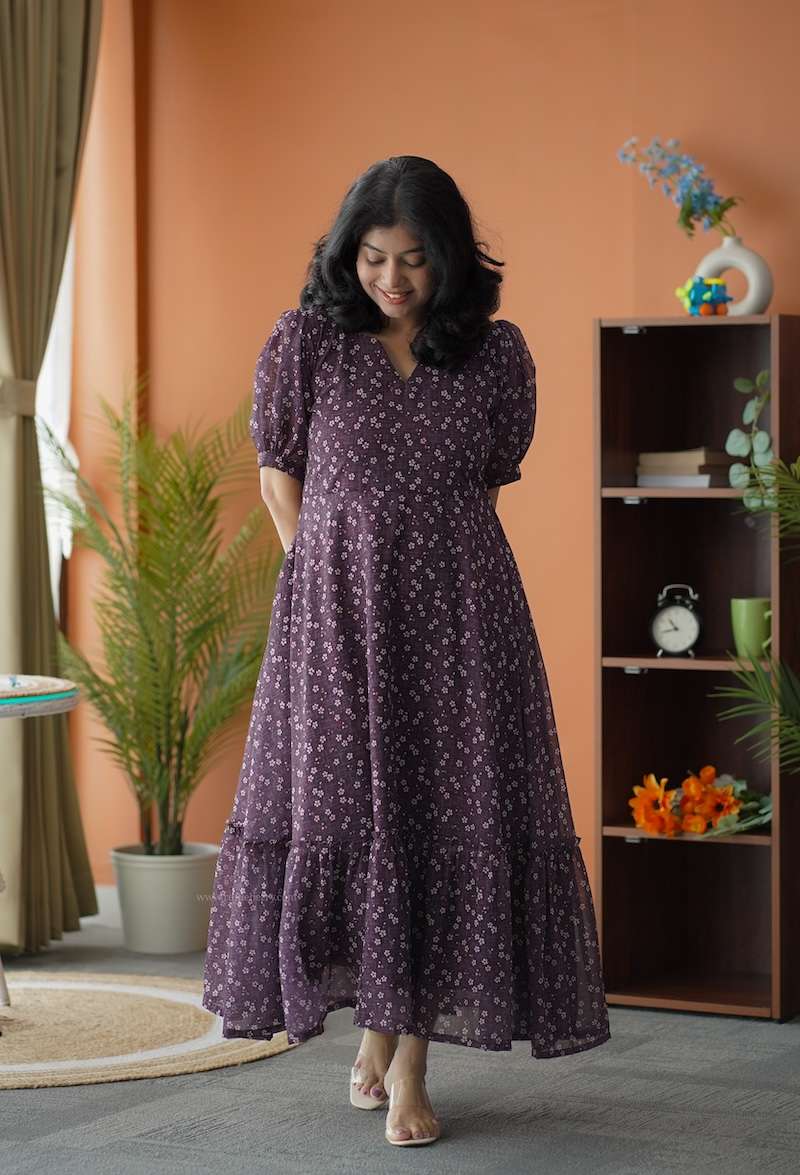 Rose Grape Floral Georgette Dress