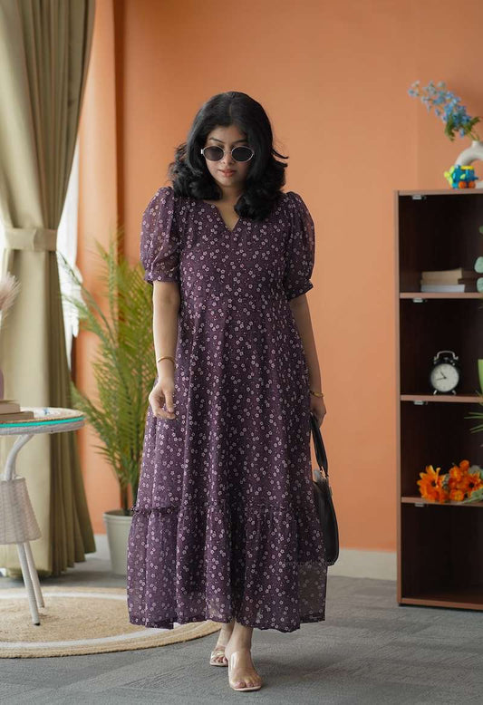 Rose Grape Floral Georgette Dress