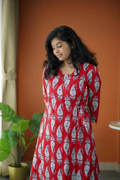 Niva Red Cotton Wrap Co-ord Set